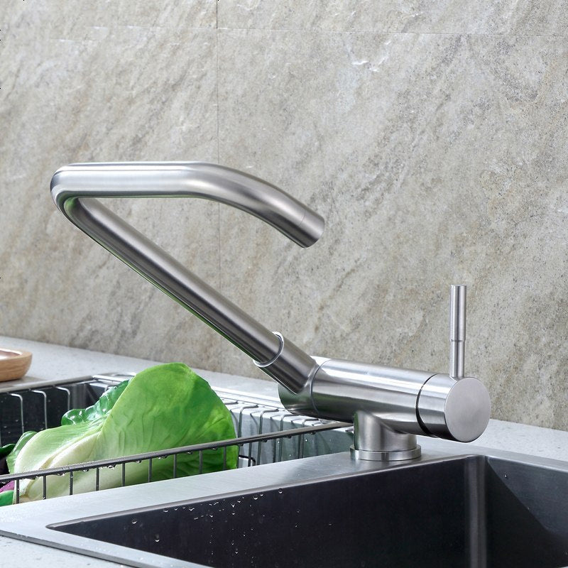 Folding Kitchen Faucet | Brushed Nickel Stainless Steel Kitchen Faucet | 360 Degree Swivel Single Handle Kitchen Sink Faucet - WELQUEEN