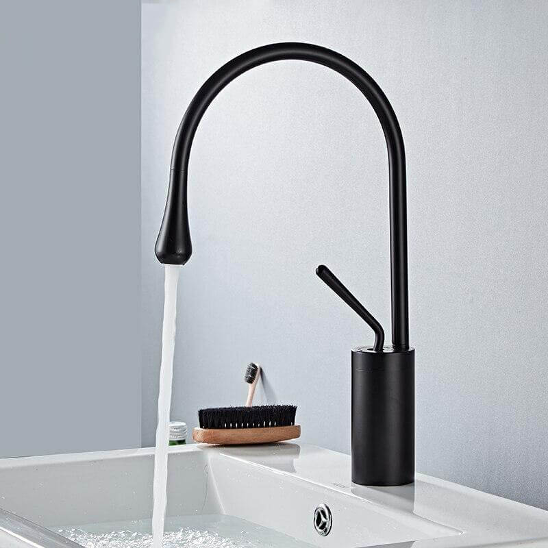 Basin Faucets Black Bathroom Faucet for Bathroom Basin Mixer Tall Taps Waterfall Mixer Single Hole Sink Faucet - WELQUEEN