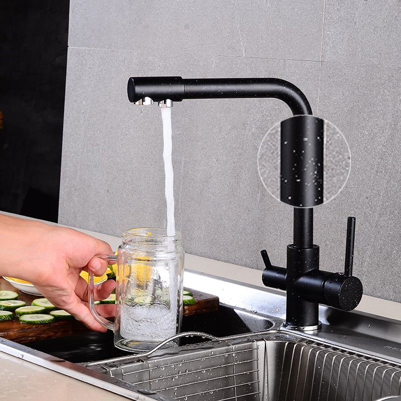 360 Degree Rotation Brass Drinking Filtered Water Kitchen Faucet Brass Single Hole Kitchen Faucet Dual Handle Kitchen Sink Tap - WELQUEEN