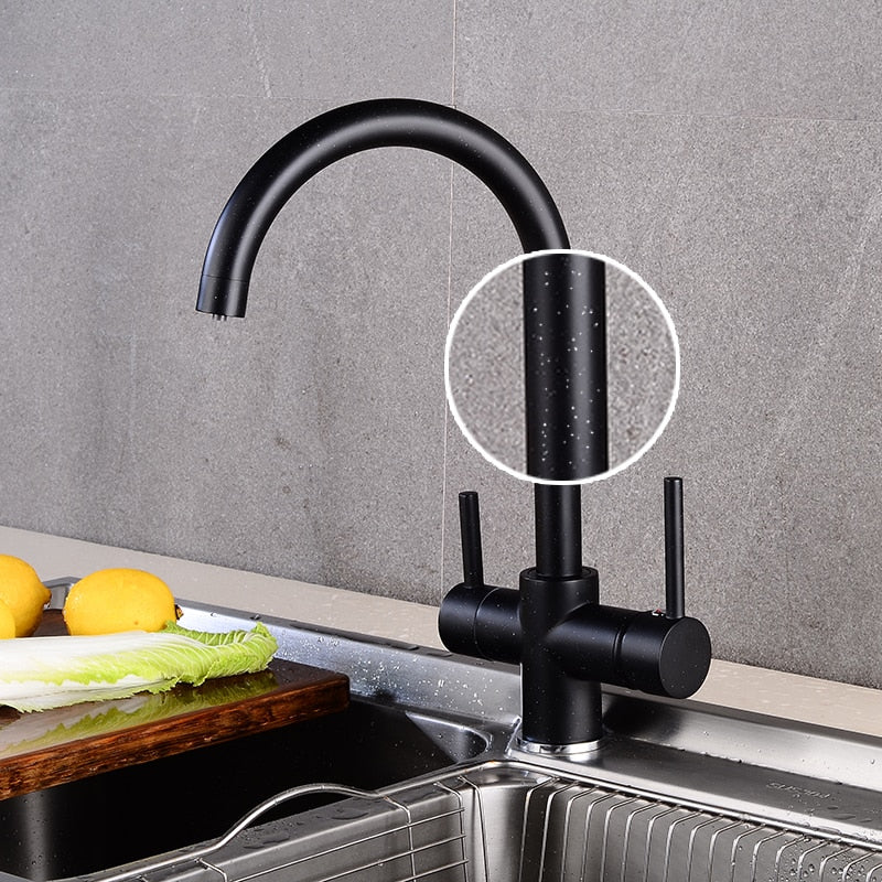 360 Degree Rotation Brass Drinking Filtered Water Kitchen Faucet Brass Single Hole Kitchen Faucet Dual Handle Kitchen Sink Tap - WELQUEEN