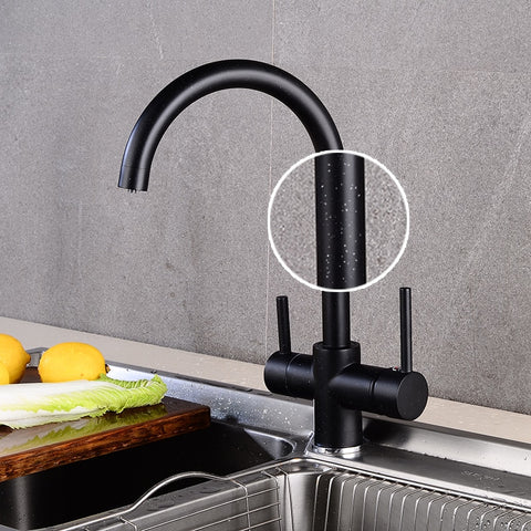 360 Degree Rotation Brass Drinking Filtered Water Kitchen Faucet Brass Single Hole Kitchen Faucet Dual Handle Kitchen Sink Tap - WELQUEEN