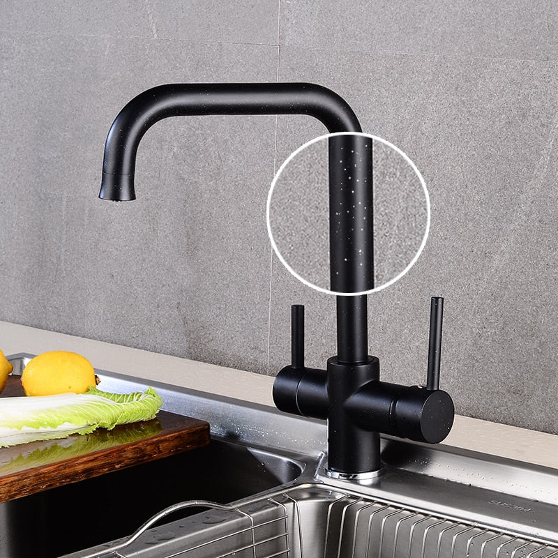 360 Degree Rotation Brass Drinking Filtered Water Kitchen Faucet Brass Single Hole Kitchen Faucet Dual Handle Kitchen Sink Tap - WELQUEEN
