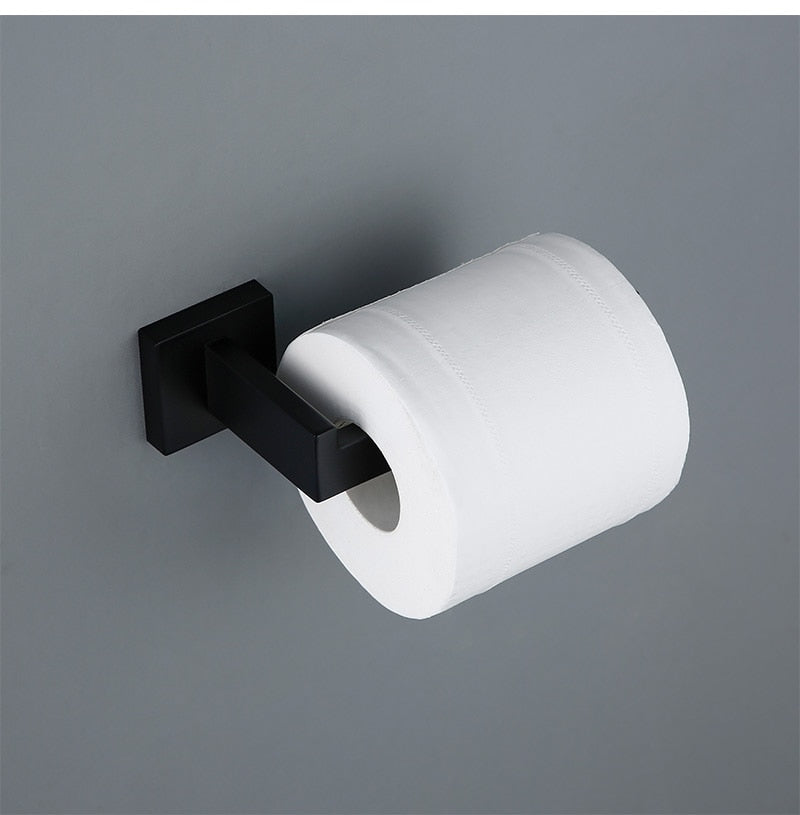 Bathroom Hardware Set Black Robe Hook Towel Rail Bar Rack Bar Shelf Tissue Paper Holder Toothbrush Holder Bathroom Accessories - WELQUEEN