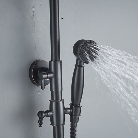 Bathroom Rainfall Shower Mixer Faucet Dual Handle Bath Shower Set Black Brass 8