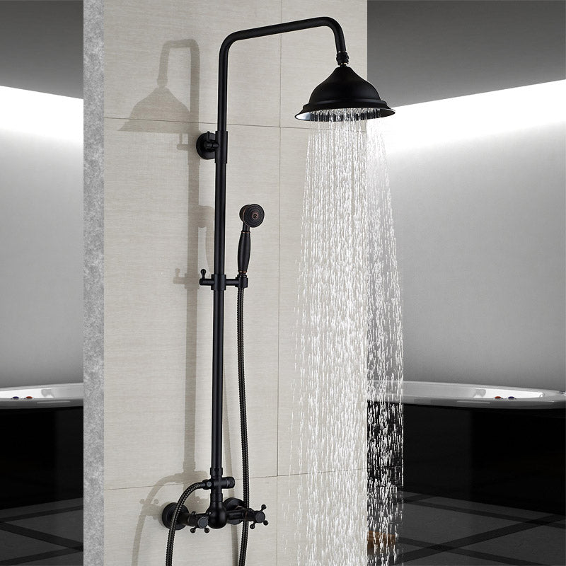 Bathroom Rainfall Shower Mixer Faucet Dual Handle Brass Black Shower Set Faucet Wall Mount Rainfall Shower Mixer Tap - WELQUEEN