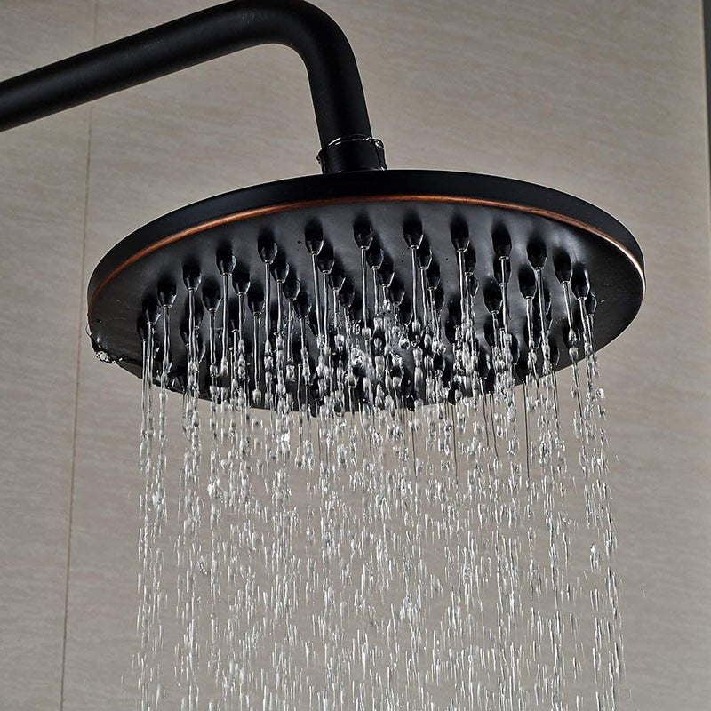 Bathroom Rainfall Shower Mixer Faucet Dual Handle Brass Black Shower Set Faucet Wall Mount Rainfall Shower Mixer Tap - WELQUEEN