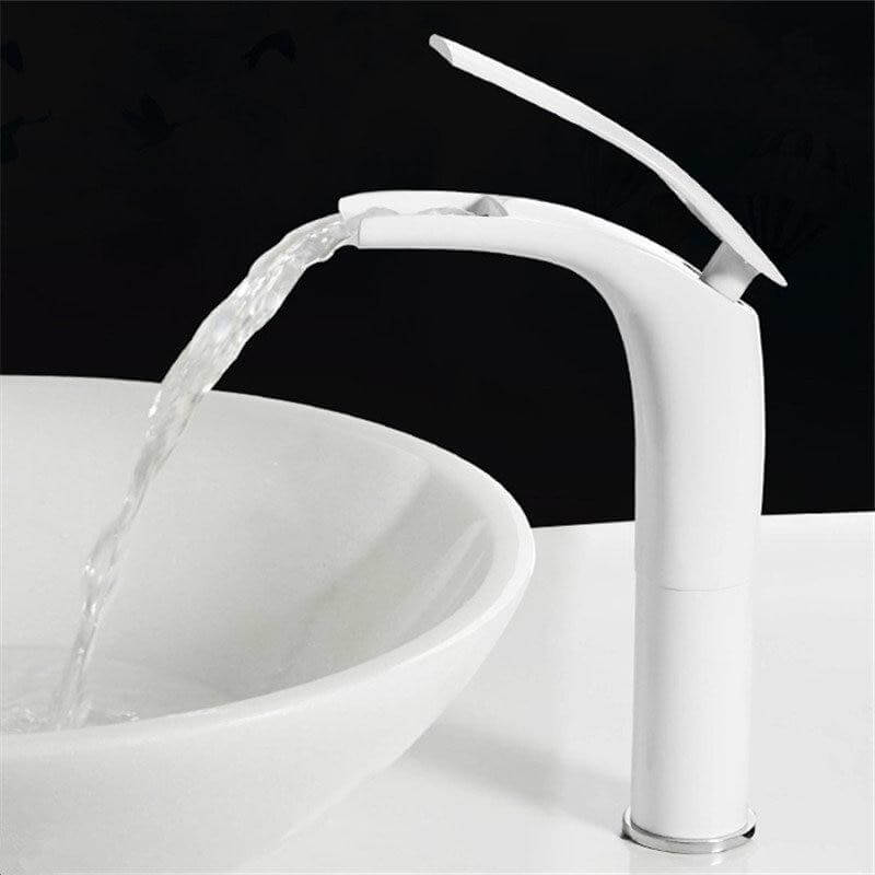 Bathroom Basin Faucet White and Black Baking Solid Brass Special Sink Mixer Tap Hot & Cold Waterfall Basin Faucet Free Shipping - WELQUEEN