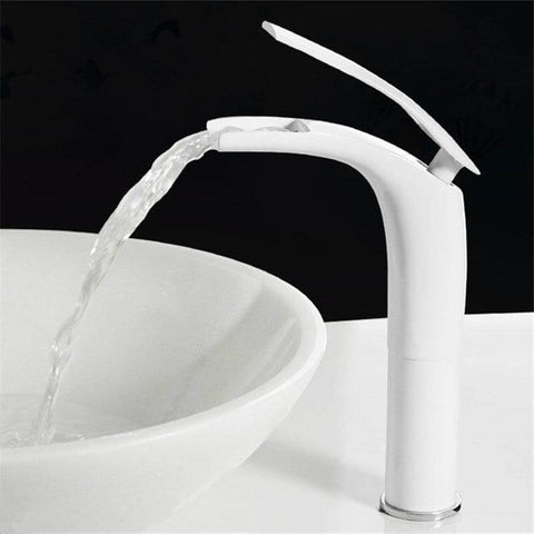 Bathroom Basin Faucet White and Black Baking Solid Brass Special Sink Mixer Tap Hot & Cold Waterfall Basin Faucet Free Shipping - WELQUEEN