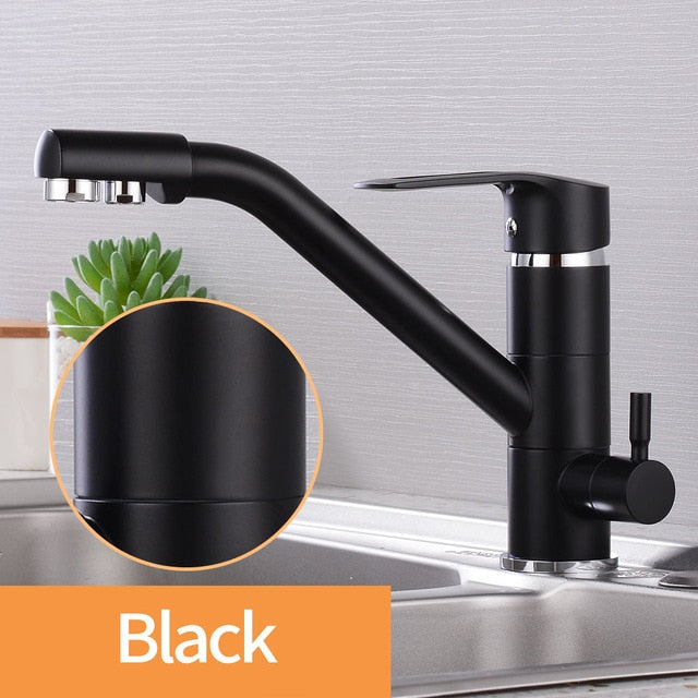 Kitchen Faucet Filter Water Swivel Drinking Faucet Dual Spout Purifier Kitchen Faucets Vessel Sink Mixer Tap Hot and Cold - WELQUEEN