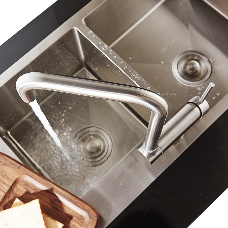 Stainless Steel Kitchen Faucet Lead-free Folding Mixer 360 Degree Swivel Single Handle Nickel Kitchen Sink Taps - WELQUEEN