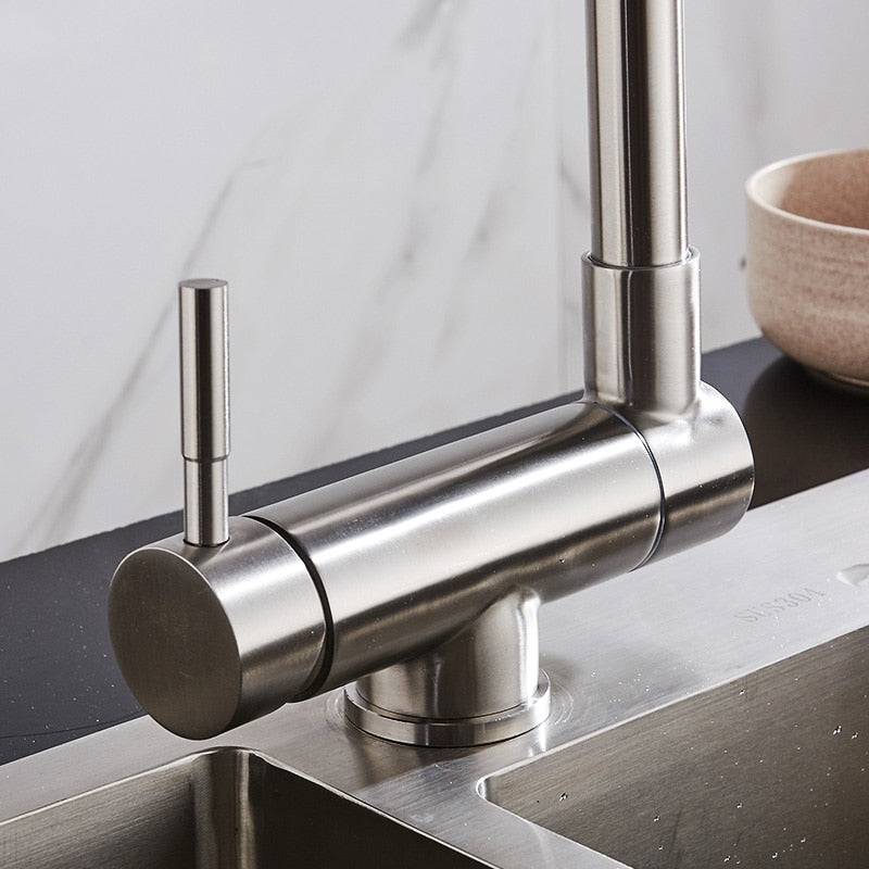 Stainless Steel Kitchen Faucet Lead-free Folding Mixer 360 Degree Swivel Single Handle Nickel Kitchen Sink Taps - WELQUEEN
