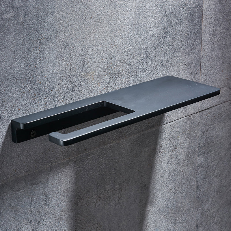 Toilet Paper Holder with Shelf | Black Aluminum Roll Paper Holder Creative Mobile Phone Rack | Wall Mount Bathroom Paper Towel Rack - WELQUEEN