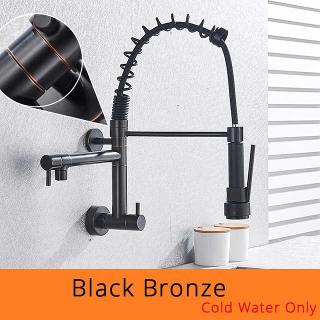 Brushed Spring Pull Down Kitchen Faucet Cold Water Dual Spouts Handheld Shower Kitchen Taps Wall Mounted Kitchen Washing Crane - WELQUEEN