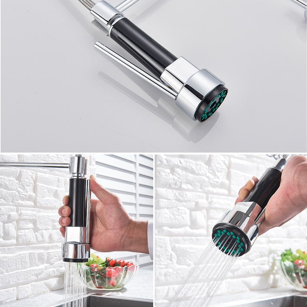 Brushed Spring Pull Down Kitchen Faucet Cold Water Dual Spouts Handheld Shower Kitchen Taps Wall Mounted Kitchen Washing Crane - WELQUEEN WELQUEEN HOME DECOR
