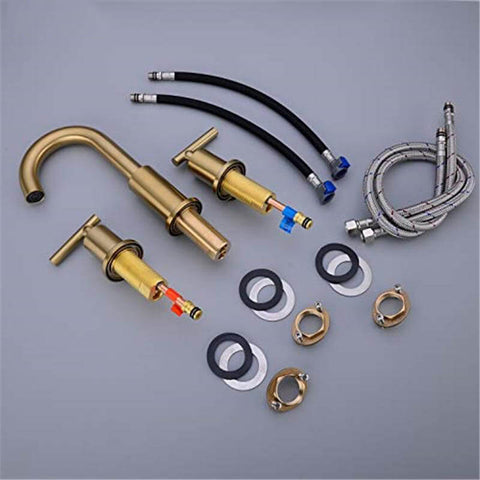 Bathroom Sink Faucet Solid Brass Double Handle Sink Mounted Hot & Cold Mix Basin Faucet European Style Basin Accessories - WELQUEEN