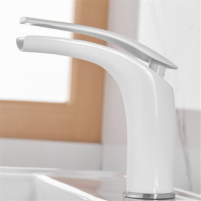 Bathroom Basin Faucet White and Black Baking Solid Brass Special Sink Mixer Tap Hot & Cold Waterfall Basin Faucet Free Shipping - WELQUEEN
