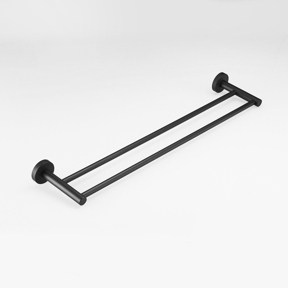 Black Double Arm Towel Holder 304 Stainless Steel Towel Bar Wall Mount Bathroom Towel Rack Hardware Accessory - WELQUEEN