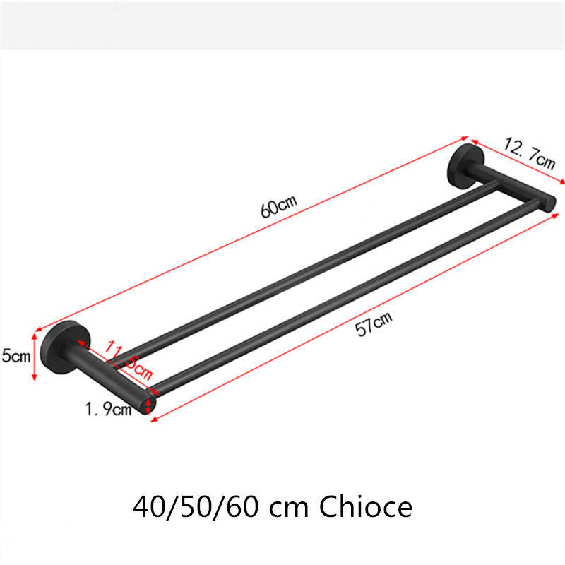 Black Double Arm Towel Holder 304 Stainless Steel Towel Bar Wall Mount Bathroom Towel Rack Hardware Accessory - WELQUEEN