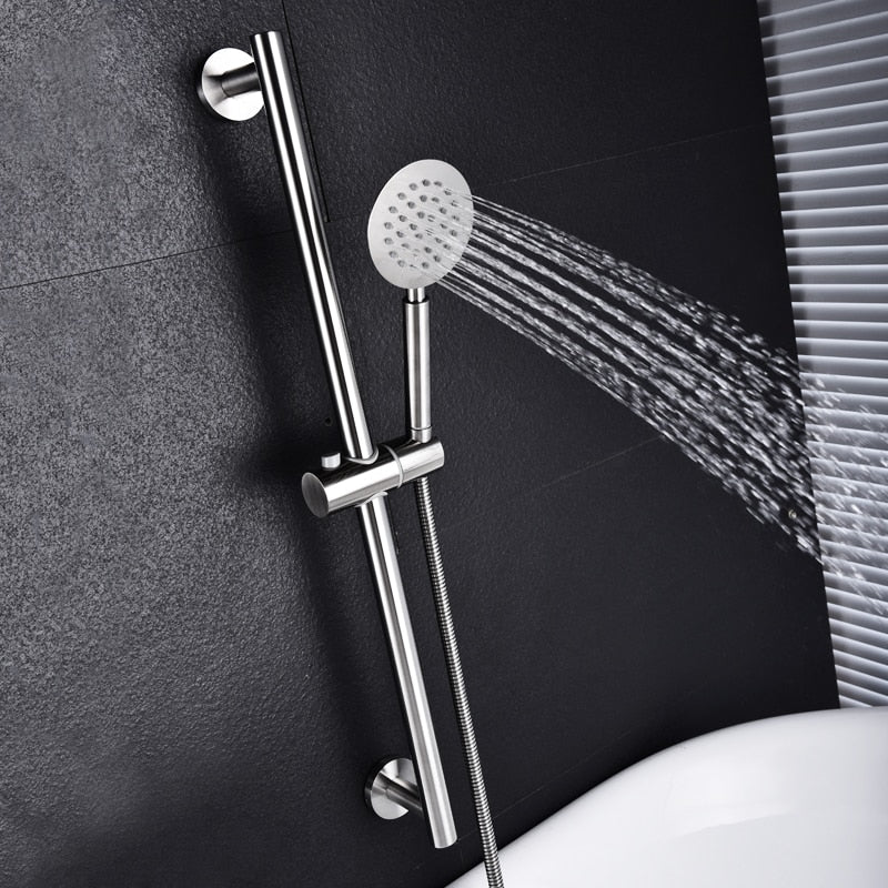 SUS304 Stainless Steel Adjustable Shower Slide Bar Hand Hold Shower Rail Slide Bar Set With SUS304 Shower & Hose Brushed Nickel - WELQUEEN