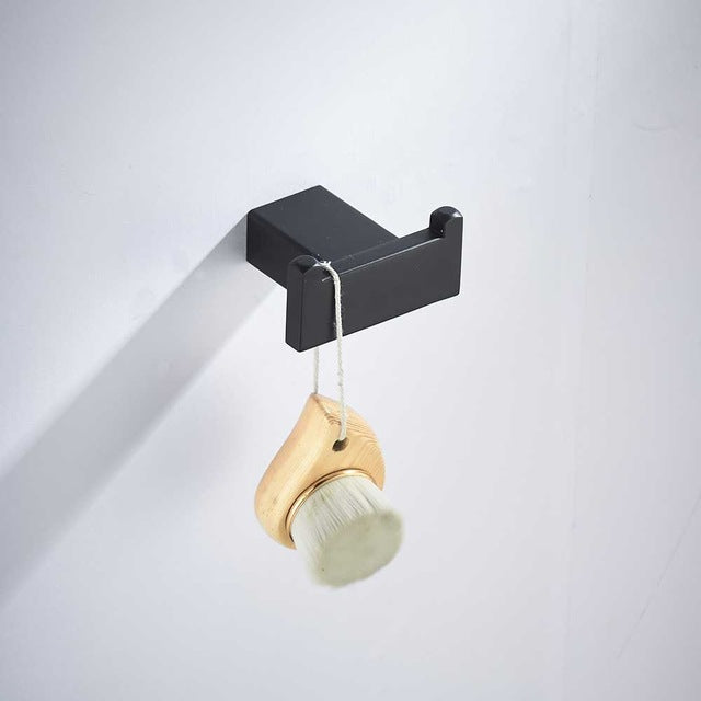 Bathroom Hardware Set Matte Black Paper Holder Towel Rail Rack Robe Hook Toilet Brush Holder Bathroom Accessories - WELQUEEN
