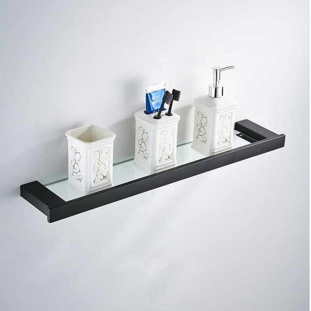Bathroom Hardware Set Matte Black Paper Holder Towel Rail Rack Robe Hook Toilet Brush Holder Bathroom Accessories - WELQUEEN