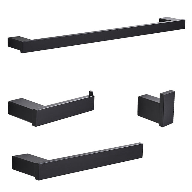 Bathroom Hardware Set Matte Black Paper Holder Towel Rail Rack Robe Hook Toilet Brush Holder Bathroom Accessories - WELQUEEN