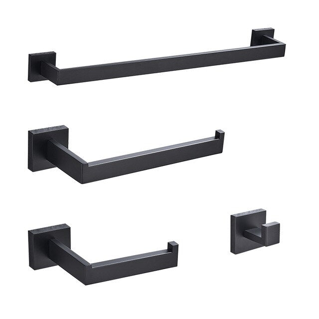 Bathroom Hardware Set Matte Black Paper Holder Towel Rail Rack Robe Hook Toilet Brush Holder Bathroom Accessories - WELQUEEN