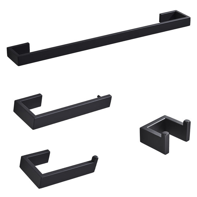 Bathroom Hardware Set Matte Black Paper Holder Towel Rail Rack Robe Hook Toilet Brush Holder Bathroom Accessories - WELQUEEN