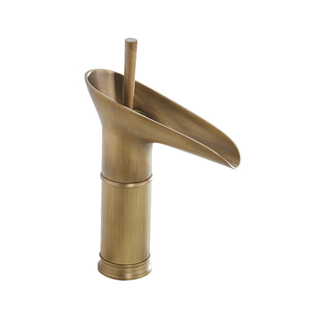 Deck-Mounted Basin Faucets Antique Brass Waterfall Basin Sink Faucet Mixers Taps Bathroom Water Taps - WELQUEEN