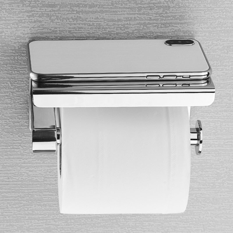 SUS 304 Stainless Steel Toilet Paper Holder with Phone Shelf Bathroom Tissue Holder Toilet Paper Roll Holder - WELQUEEN HOME DECOR