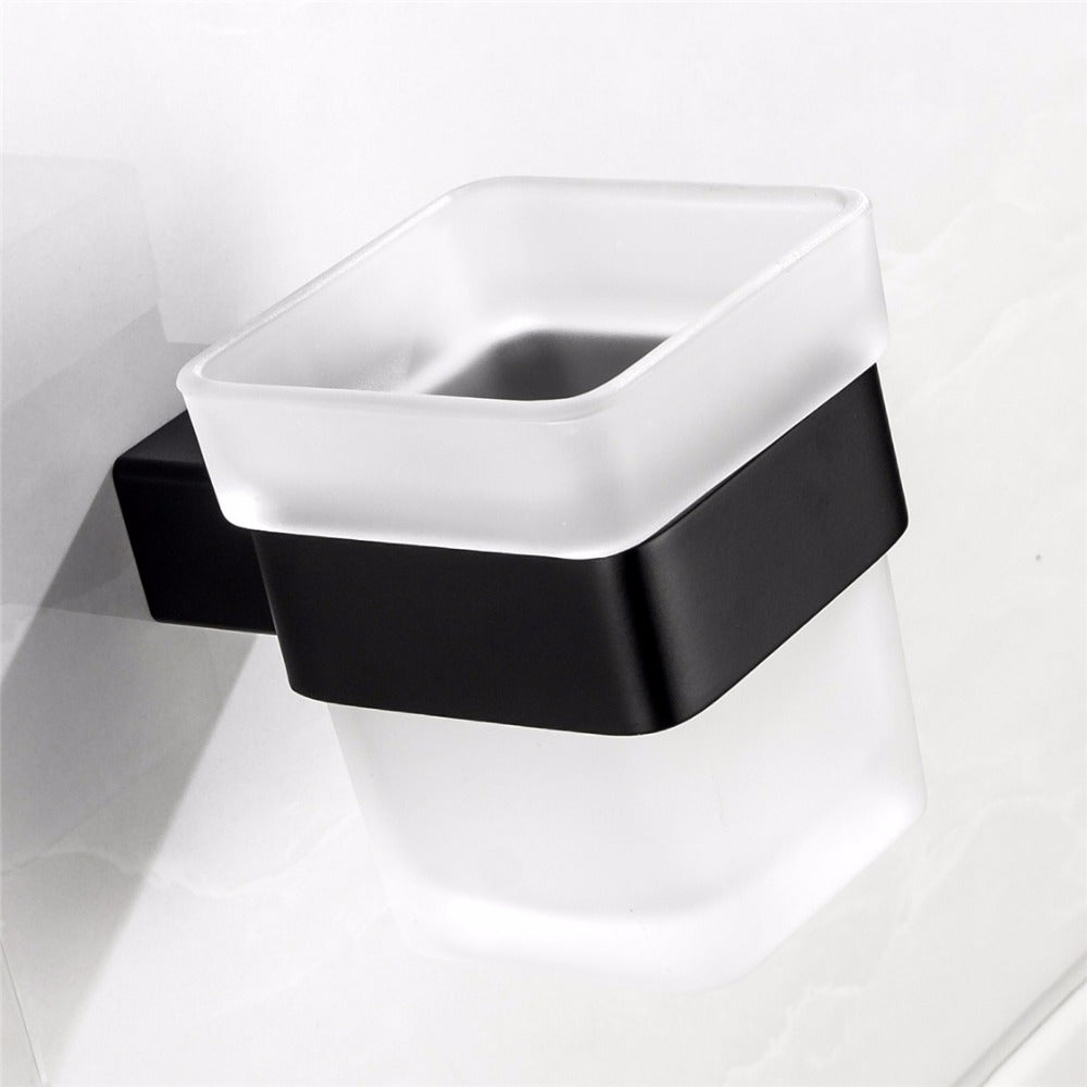 New SUS 304 Stainless Steel Bathroom Hardware Set Black Matte Paper Holder Toothbrush Holder Towel Bar Bathroom Accessories - WELQUEEN