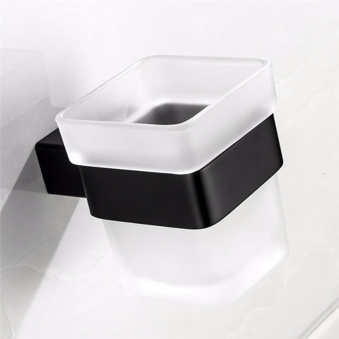 New SUS 304 Stainless Steel Bathroom Hardware Set Black Matte Paper Holder Toothbrush Holder Towel Bar Bathroom Accessories - WELQUEEN