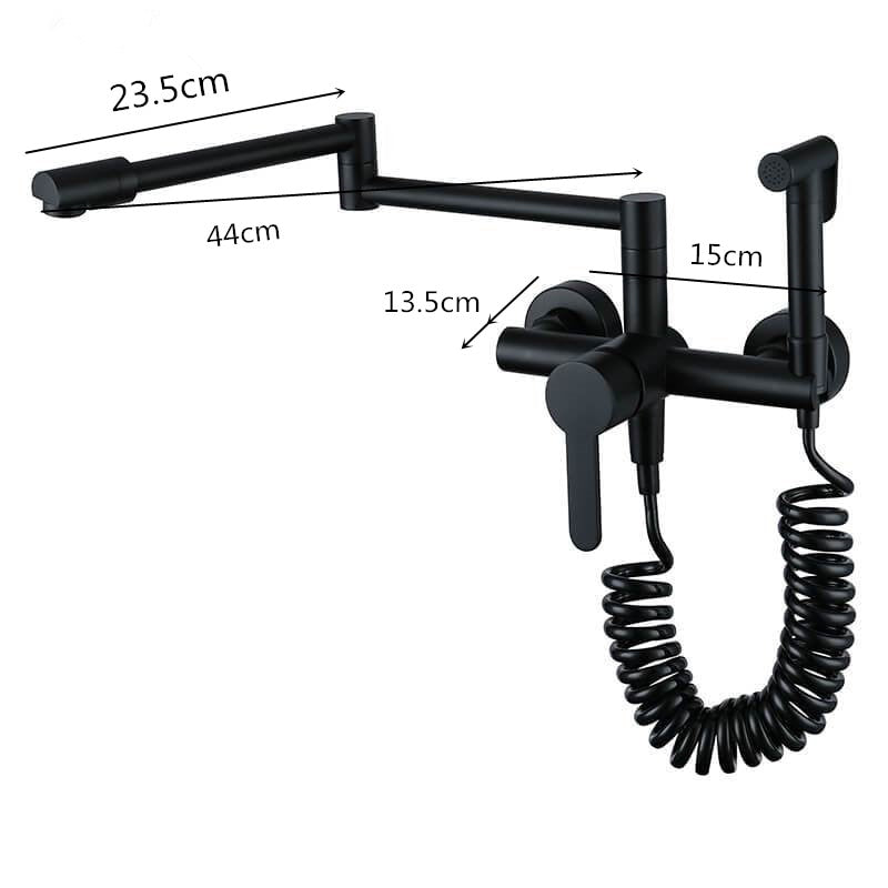 Foldable Kitchen Faucets Solid Brass Kitchen Sink Mixer Tap Hot & Cold Wall Mounted With Bidet Sprayer Rotating Sink Mixer - WELQUEEN