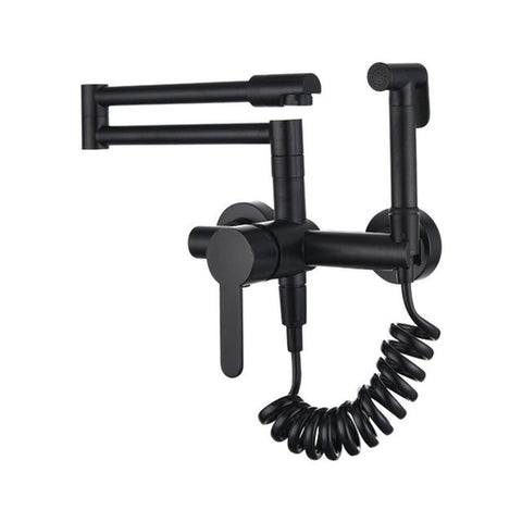 Foldable Kitchen Faucets Solid Brass Kitchen Sink Mixer Tap Hot & Cold Wall Mounted With Bidet Sprayer Rotating Sink Mixer - WELQUEEN