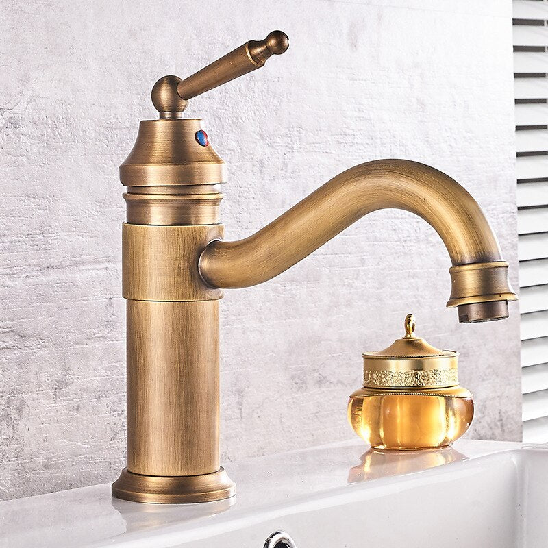 Antique Copper Bathroom Basin Faucet Europe Classic Style Cold And Hot Water Mixer Tap Sink Faucet Deck Mounted Single Handle - WELQUEEN