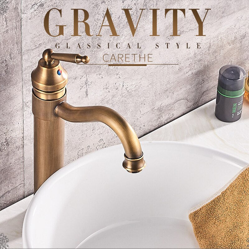 Antique Copper Bathroom Basin Faucet Europe Classic Style Cold And Hot Water Mixer Tap Sink Faucet Deck Mounted Single Handle - WELQUEEN