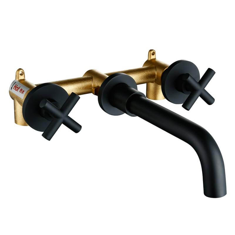 Wall-Mounted Bathroom Taps Top Fashion 3 Hole Sink Basin Mixer Tap Set Bathroom Spout Faucet With Double Lever - WELQUEEN