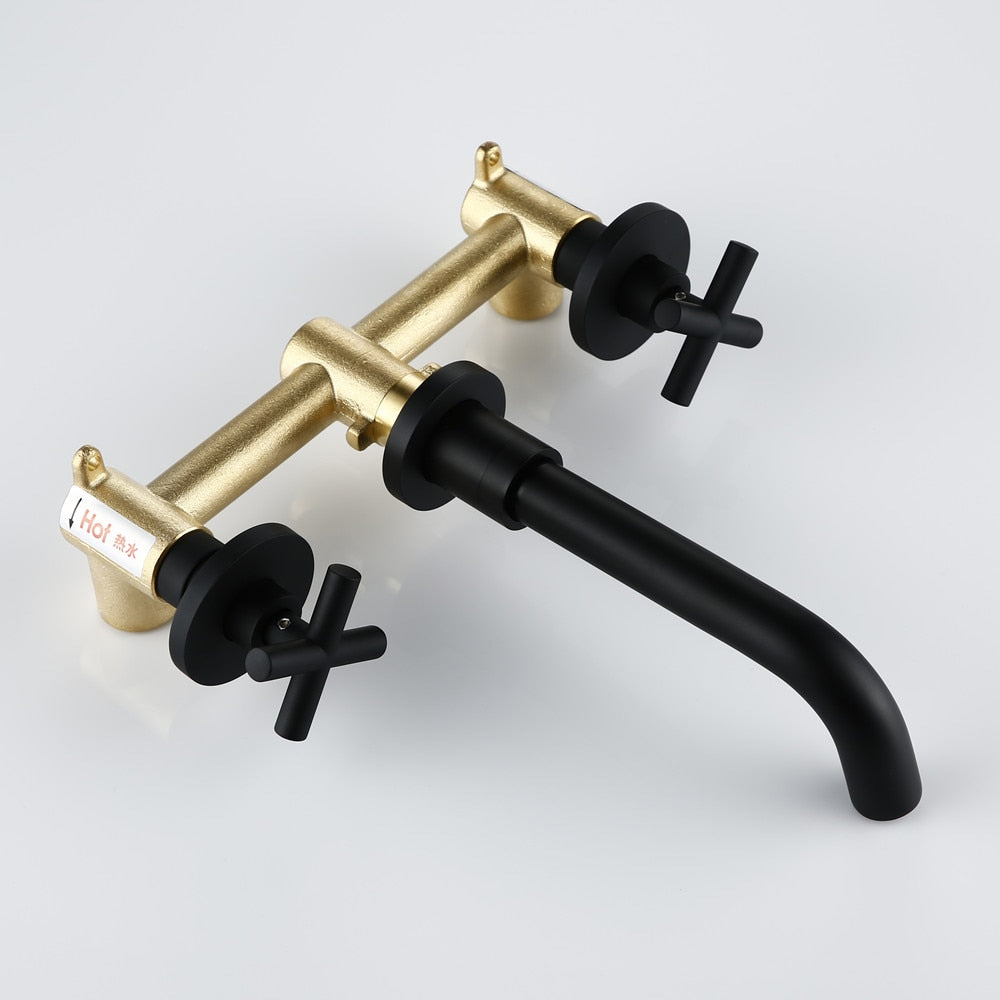 Wall-Mounted Bathroom Taps Top Fashion 3 Hole Sink Basin Mixer Tap Set Bathroom Spout Faucet With Double Lever - WELQUEEN