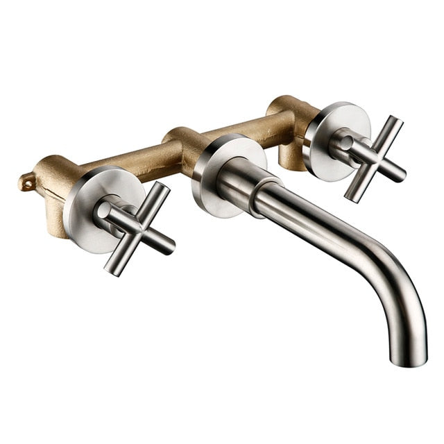 Wall-Mounted Bathroom Taps Top Fashion 3 Hole Sink Basin Mixer Tap Set Bathroom Spout Faucet With Double Lever - WELQUEEN