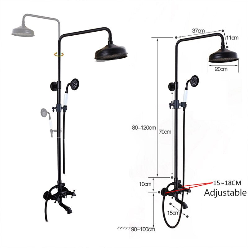 Bathroom Rainfall Shower Mixer Faucet Dual Handle Bath Shower Set Black Brass 8" Showerhead Shower Faucet System - WELQUEEN