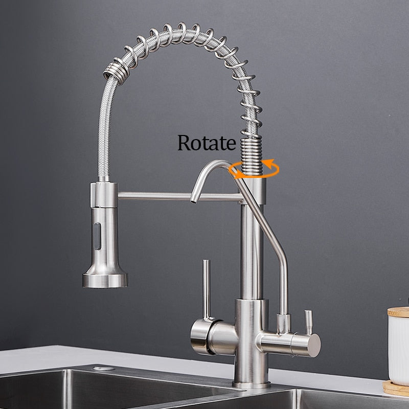 Kitchen Faucets Crane Wall-Mounted Kitchen Tap For Kitchen Water Filter Tap Three Ways Sink Mixer Kitchen Faucet - WELQUEEN