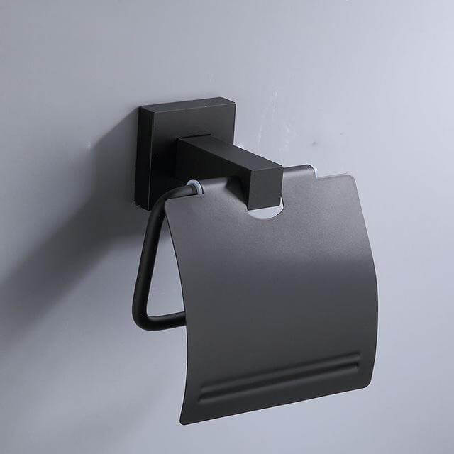 Aluminum Bathroom Accessories Black Towel Rack Towel Ring Hair Dryer Holder Wall Mounted Toilet Paper Holder Soap Basket - WELQUEEN