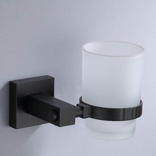 Aluminum Bathroom Accessories Black Towel Rack Towel Ring Hair Dryer Holder Wall Mounted Toilet Paper Holder Soap Basket - WELQUEEN