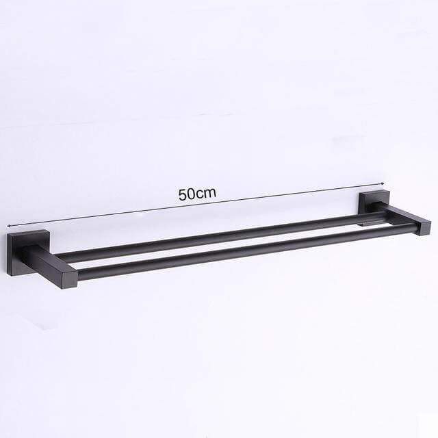 Aluminum Bathroom Accessories Black Towel Rack Towel Ring Hair Dryer Holder Wall Mounted Toilet Paper Holder Soap Basket - WELQUEEN