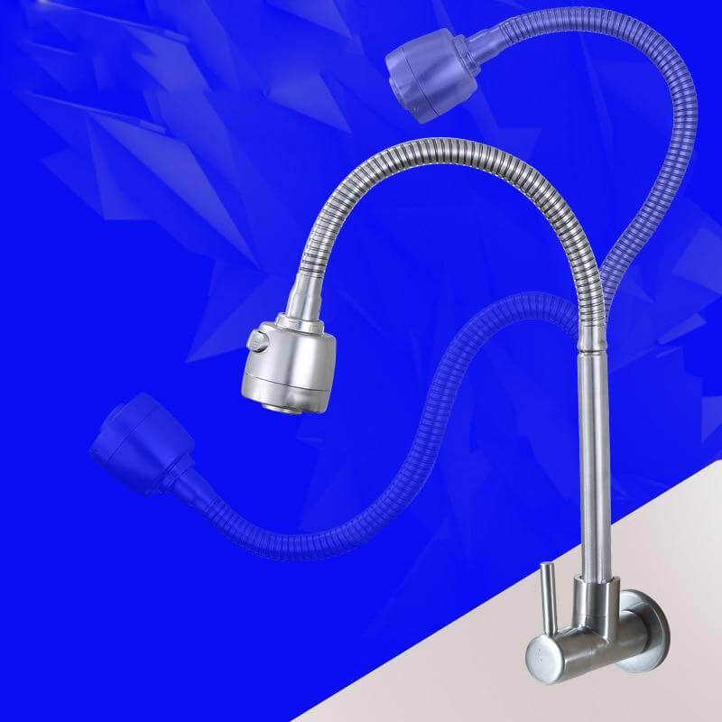 Stainless Steel Wall Mounted Kitchen Faucet Wall Kitchen Mixers Kitchen Sink Tap 360 Degree Swivel Flexible Hose Double Holes - WELQUEEN