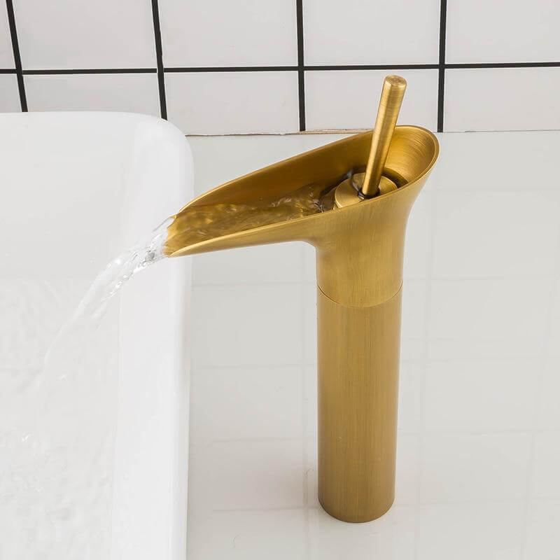 Deck-Mounted Basin Faucets Antique Brass Waterfall Basin Sink Faucet Mixers Taps Bathroom Water Taps - WELQUEEN
