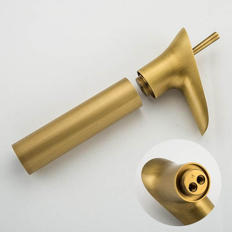 Deck-Mounted Basin Faucets Antique Brass Waterfall Basin Sink Faucet Mixers Taps Bathroom Water Taps - WELQUEEN