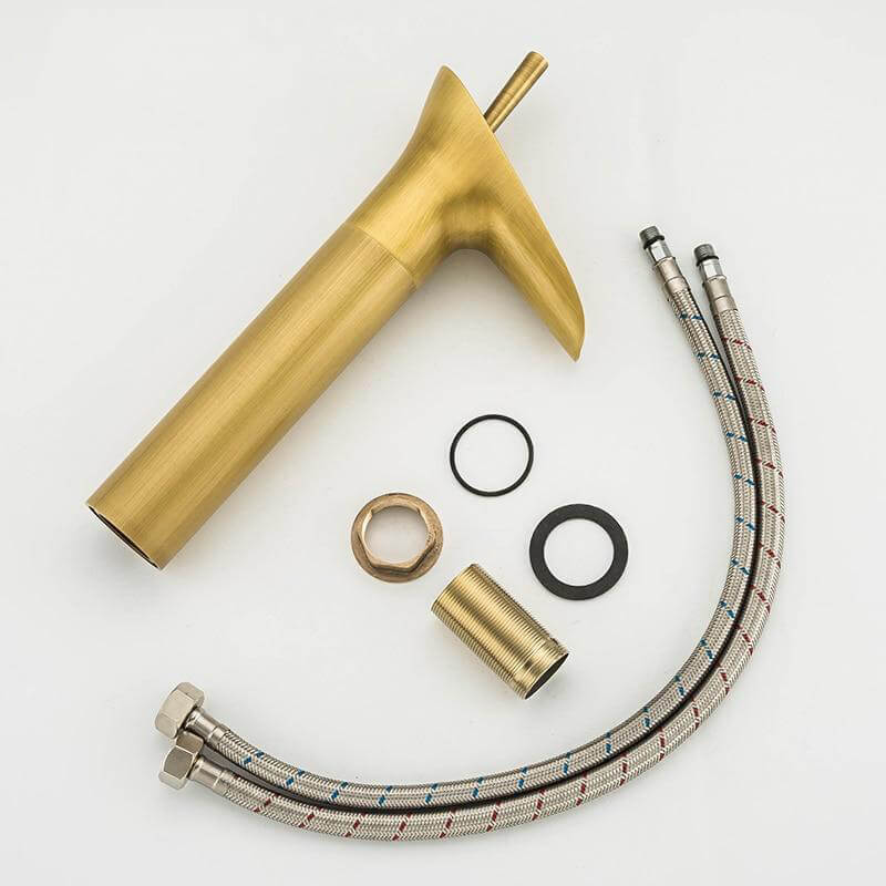 Deck-Mounted Basin Faucets Antique Brass Waterfall Basin Sink Faucet Mixers Taps Bathroom Water Taps - WELQUEEN