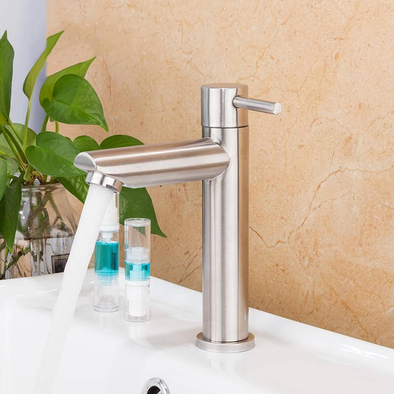 Basin Faucet Bathroom Sink Single Cold Water Tap Brushed Tap Water Faucet Bathroom Sink Faucet Tap Restroom - WELQUEEN