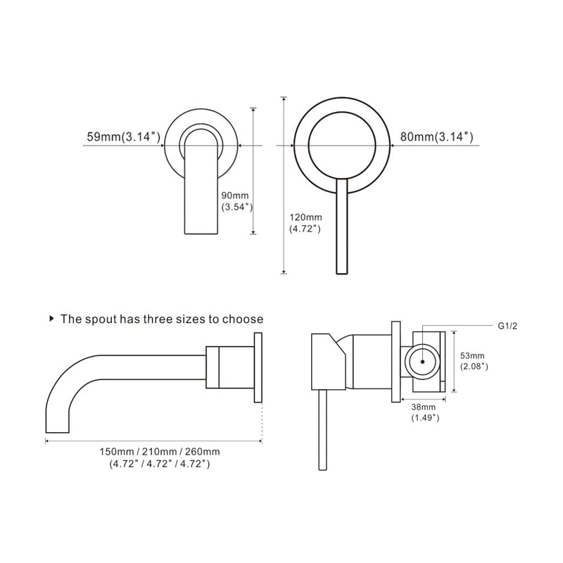 Modern Wall-Mount Mixer Tap Bathroom Sink Faucet Swivel Wall Spout Bath With Single Lever Basin Faucet - WELQUEEN